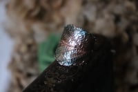 Image 1 of Anello con vera foglia di rovo elettroformata in rame e patina dipinta celeste, taglia 24