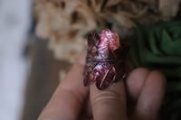 Image 1 of Anello con vera foglia di quercia elettroformata in rame e patina dipinta viola, taglia 26