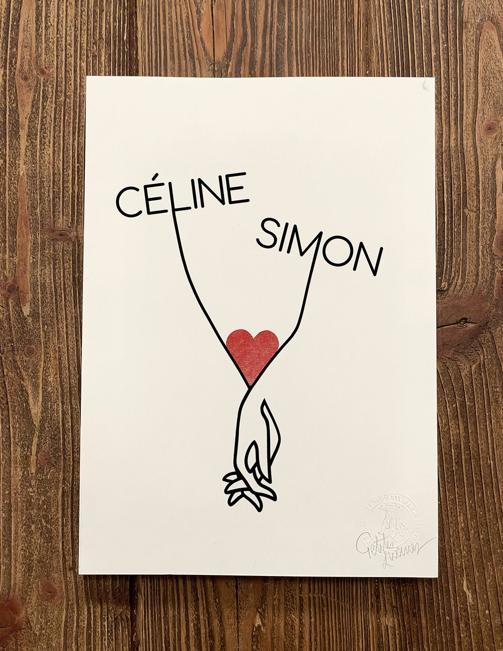 Image of "Hands Names" customized limited handmade lino print