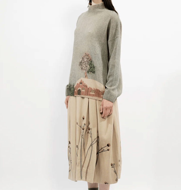 Image of Winter Flowers Embroidered Skirt