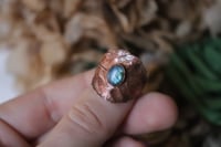 Image 1 of Anello con vera foglia di rovo in rame con labradorite e patina ossidata, taglia 17