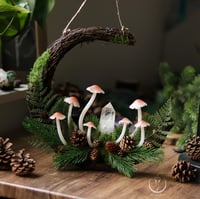 Image 2 of Glowing Fungi moon wreath - pine forest
