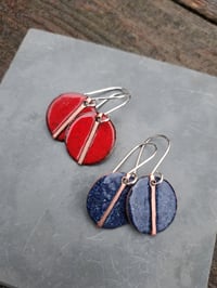 Image 1 of  2 x fold-form enamel  earrings(one red, one blue) *Reserved for Judith*