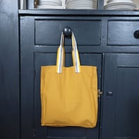 Image 6 of Ochre Canvas Tote Bags with Stripe Handles Each is One-of-a-Kind Upcycled 007:4 & 007:5 