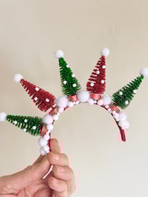 Image of Christmas Trees Tiara Headband in Red and Green for Blythe Dolls 