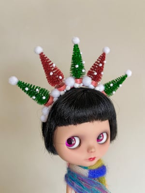 Image of Christmas Trees Tiara Headband in Red and Green for Blythe Dolls 