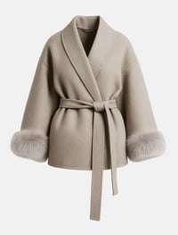 Image 10 of SKYNLYDRESS - Manteau court thermique en peluche à manches longues et nœud à la taille