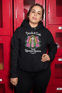 Image 4 of Cartoon Virgen De Guadalupe Full Color Hoodie Desde el Cielo Hermosa Mañana Black Hooded Sweatshirt