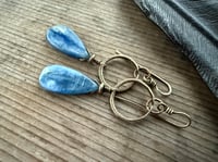 Image 7 of The Color Blue . Brass Blue Kyanite stone earrings n69