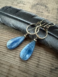 Image 18 of The Color Blue . Brass Blue Kyanite stone earrings n69