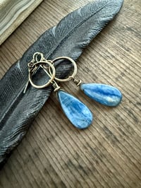 Image 21 of The Color Blue . Brass Blue Kyanite stone earrings n69