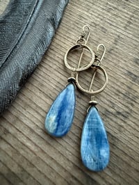 Image 25 of The Color Blue . Brass Blue Kyanite stone earrings n69