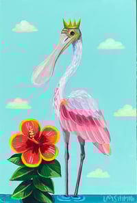 Roseate Spoonbill Yellow/Red Hibiscus 