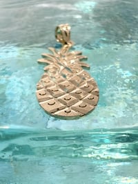 Image 2 of 14k solid gold hand-carved pineapple pendant