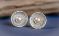 Image 1 of Recycled silver and pearl stud earrings
