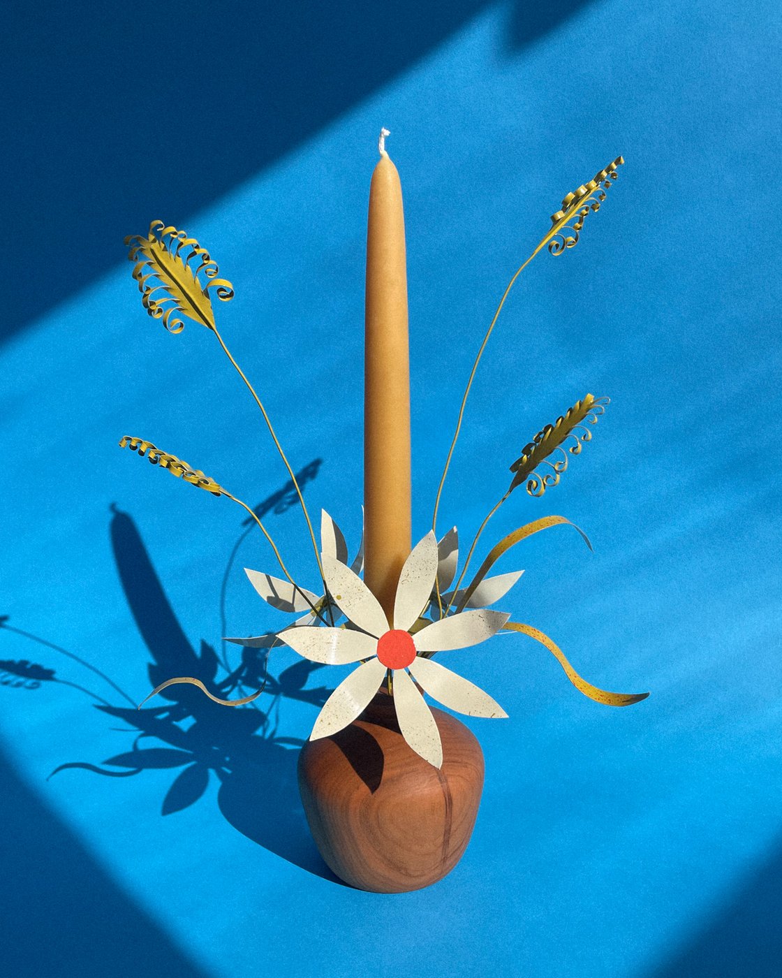 Image of Daisies & Grass Candelabra — Olive & Orange