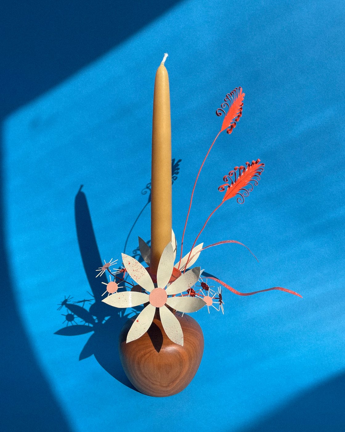 Image of Daisies, Asters & Grass Candelabra — Orange & Pink