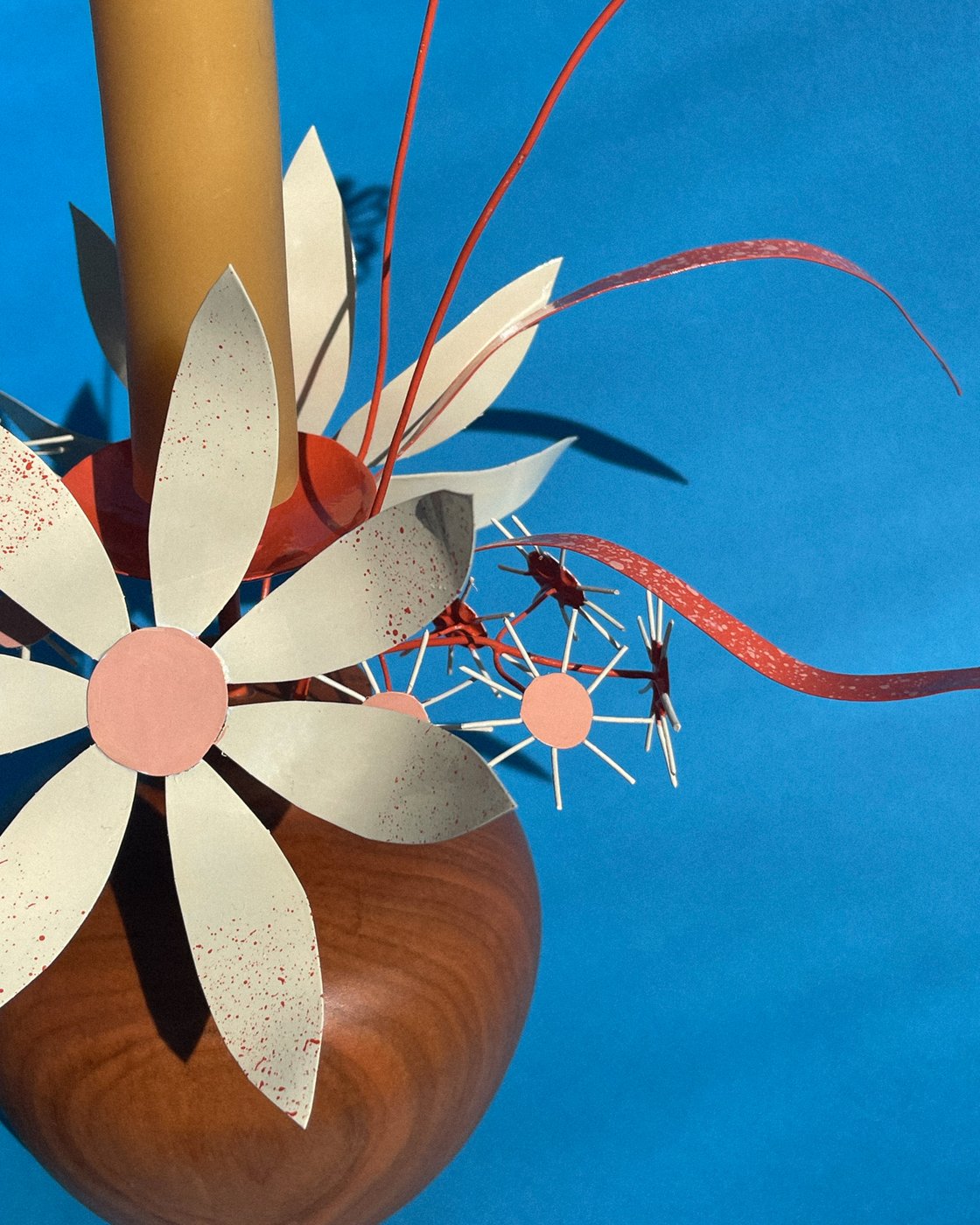 Image of Daisies, Asters & Grass Candelabra — Orange & Pink