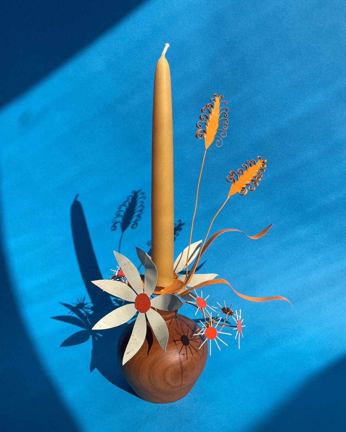 Image of Daisies, Asters & Grass Candelabra — Yellow & Orange