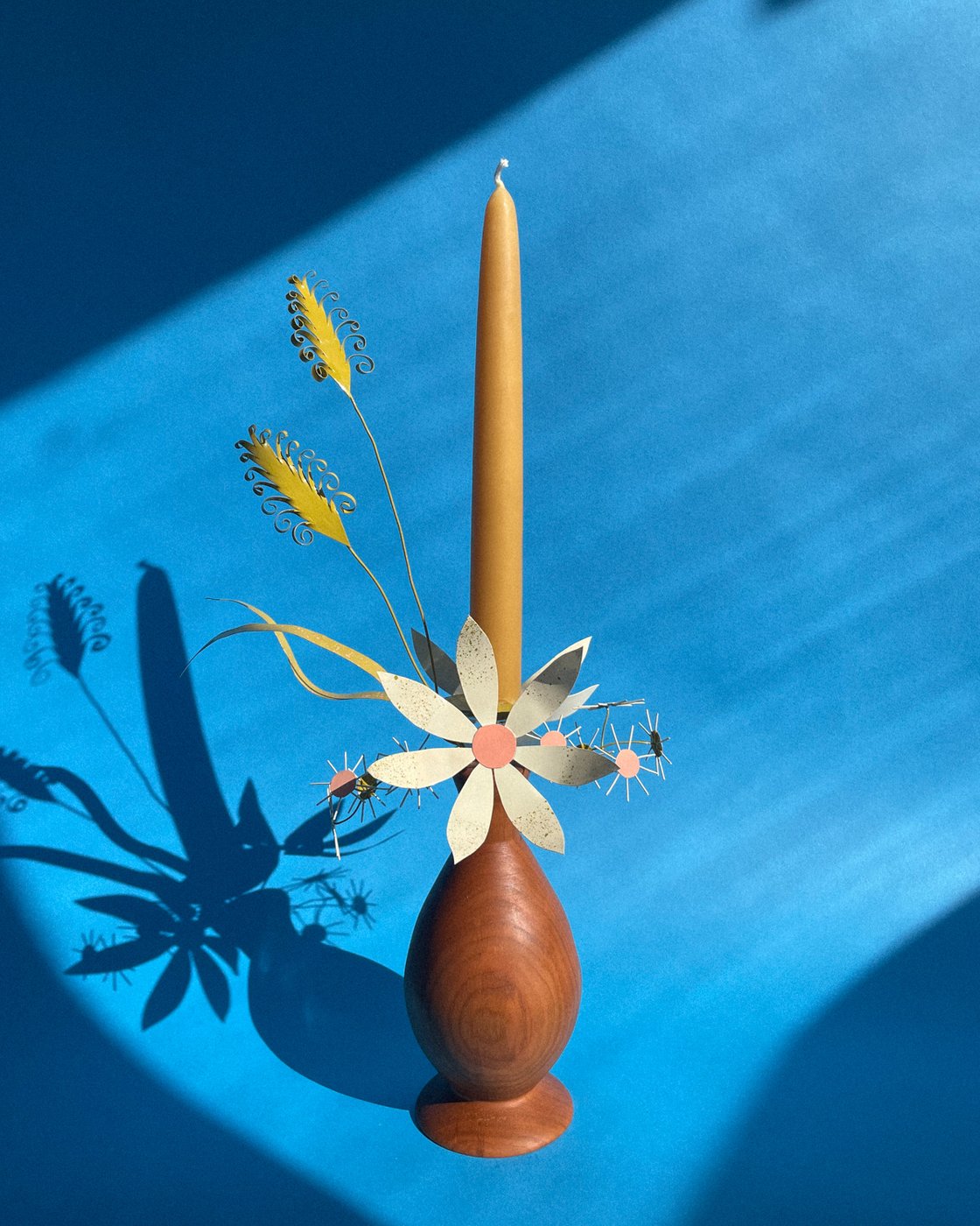 Image of Daisies, Asters & Grass Candelabra — Olive & Pink