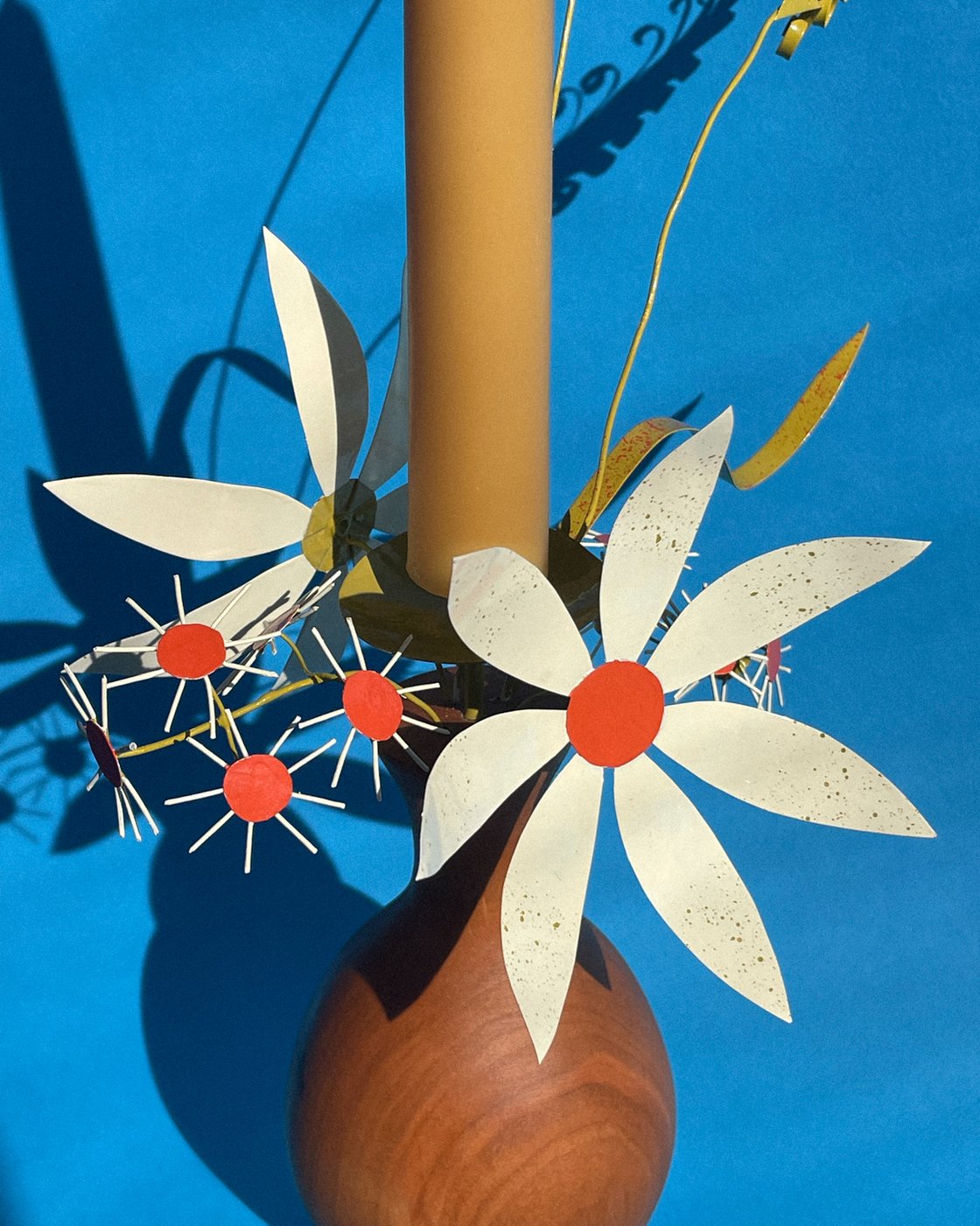 Image of Daisies, Asters & Grass Candelabra — Olive & Orange