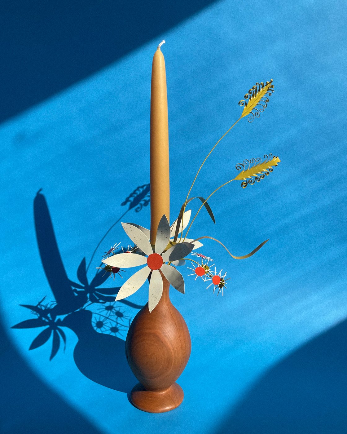 Image of Daisies, Asters & Grass Candelabra — Olive & Orange