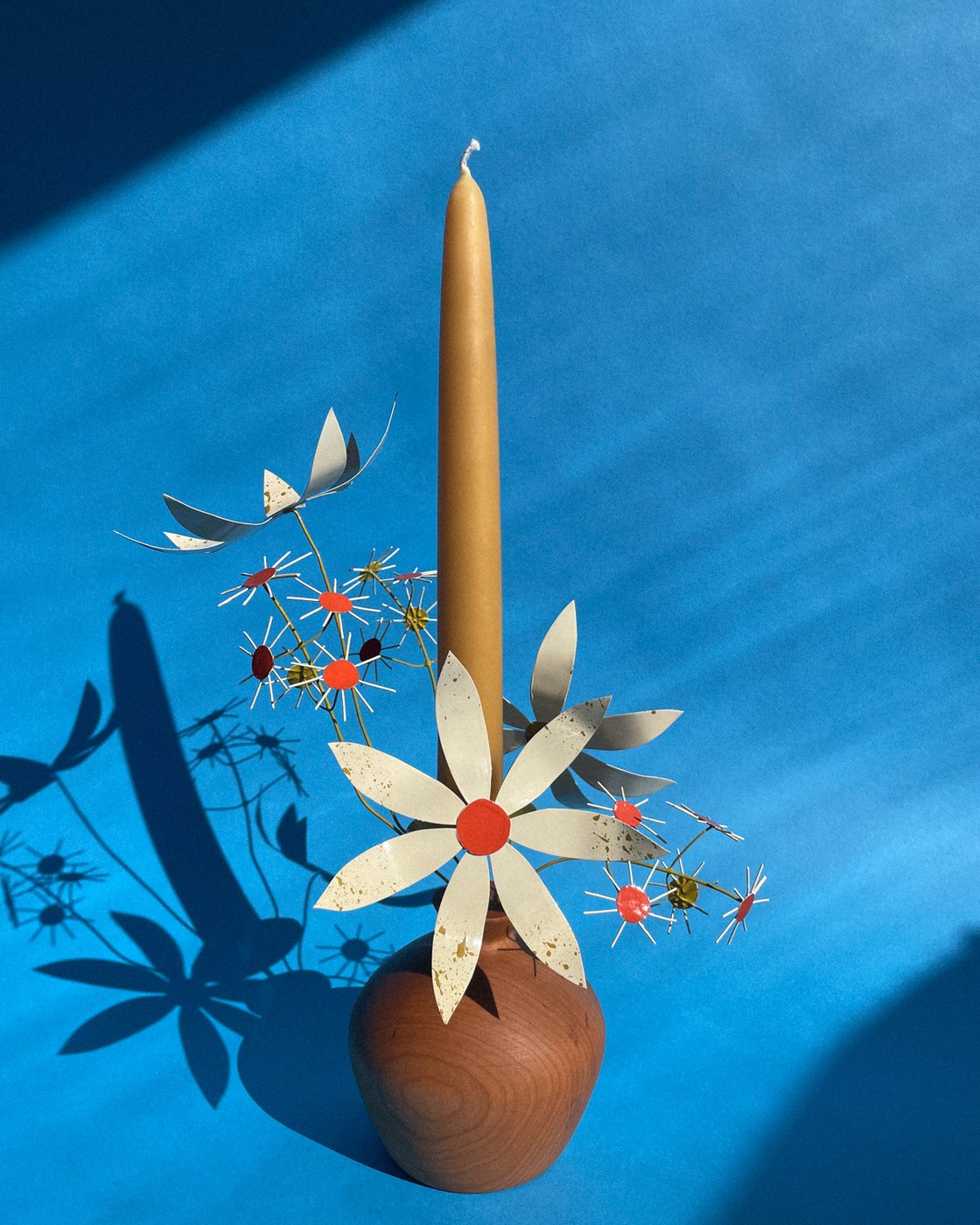 Image of Daisies & Asters Candelabra — Olive & Orange