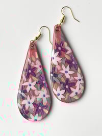 Image 2 of Hand-Painted Floating Flowers Earrings - Pink Teardrop