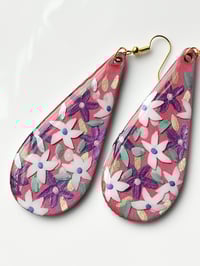 Image 1 of Hand-Painted Floating Flowers Earrings - Pink Teardrop
