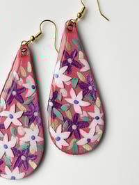 Image 4 of Hand-Painted Floating Flowers Earrings - Pink Teardrop