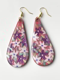 Image 5 of Hand-Painted Floating Flowers Earrings - Pink Teardrop