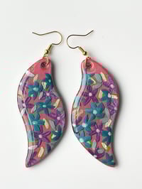 Image 3 of Hand-Painted Floating Flowers Earrings - Pink Waves
