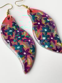 Image 2 of Hand-Painted Floating Flowers Earrings - Pink Waves