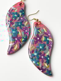 Image 4 of Hand-Painted Floating Flowers Earrings - Pink Waves