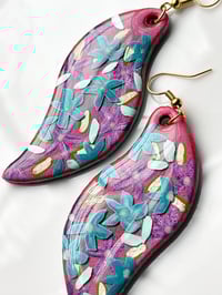 Image 5 of Hand-Painted Floating Flowers Earrings - Pink Waves