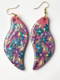 Image 1 of Hand-Painted Floating Flowers Earrings - Pink Waves