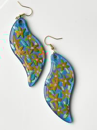 Image 2 of Hand-Painted Floating Flowers Earrings - Blue Waves