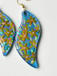 Image 3 of Hand-Painted Floating Flowers Earrings - Blue Waves