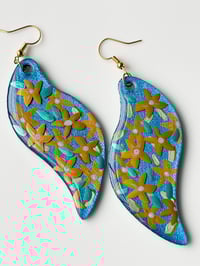 Image 4 of Hand-Painted Floating Flowers Earrings - Blue Waves