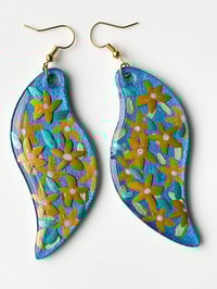 Image 5 of Hand-Painted Floating Flowers Earrings - Blue Waves