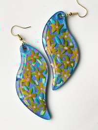 Image 1 of Hand-Painted Floating Flowers Earrings - Blue Waves