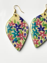 Image 2 of Hand-Painted Floating Flowers Earrings - Yellow
