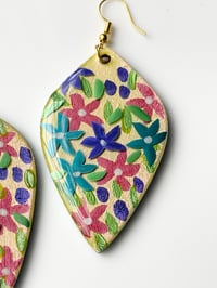 Image 3 of Hand-Painted Floating Flowers Earrings - Yellow