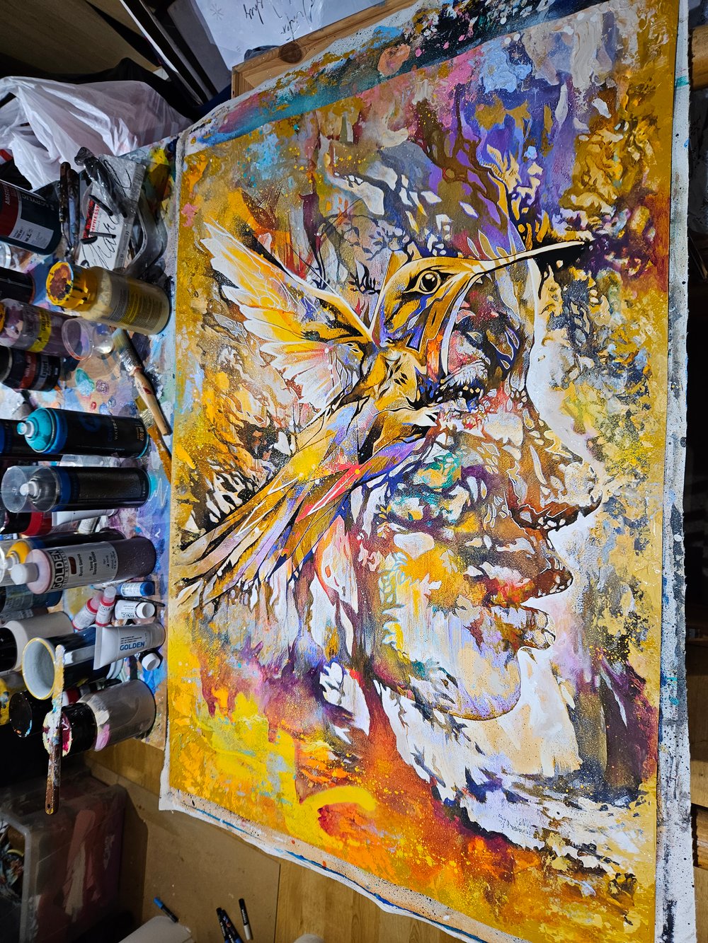  "Flying Into The Golden Hour" 1/1 UNIQUE - Mixed Media on paper - FREE WORLDWIDE SHIPPING!!!