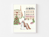 Shih Tzu Paris for Christmas Art PRINT / NOTECARD SET Original Painting