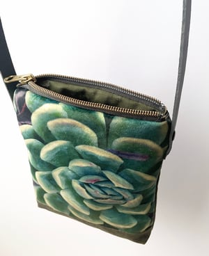 Image of Succulent, crossbody velvet and waxed canvas phone bag