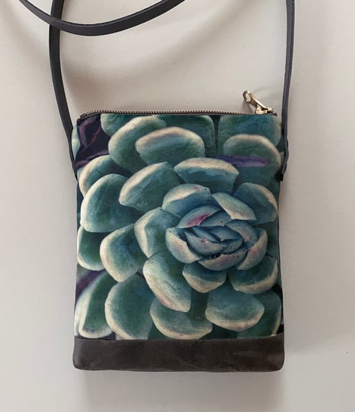 Image of Succulent, crossbody velvet and waxed canvas phone bag