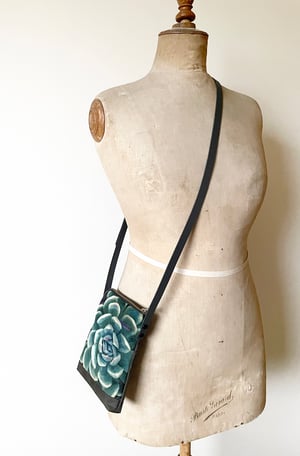 Image of Succulent, crossbody velvet and waxed canvas phone bag