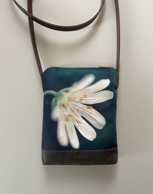 Image of Wild stitchwort, crossbody velvet and waxed canvas phone bag