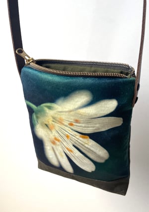 Image of Wild stitchwort, crossbody velvet and waxed canvas phone bag